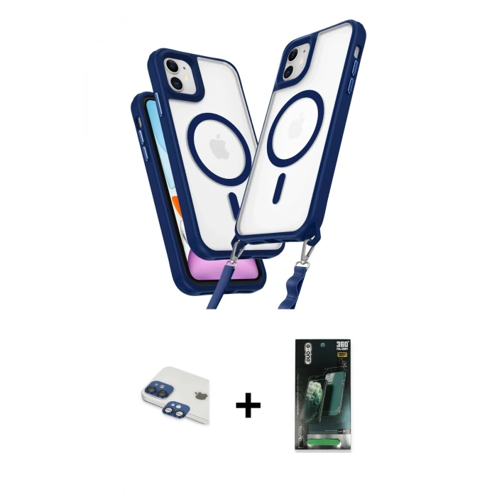 MARSİLYAN™- iPhone 11 Kılıf Atlas Doku Koleksiyonu - Şeffaf 360 Full Body Arka Koruyucu + Pers Alüminyum Kamera Lens - LT