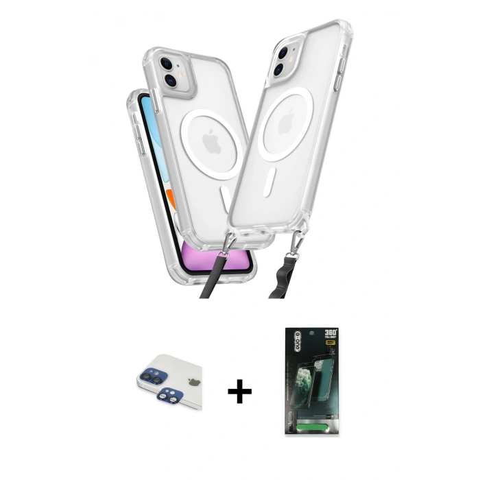 MARSİLYAN™- iPhone 11 Kılıf Atlas Doku Koleksiyonu - Şeffaf 360 Full Body Arka Koruyucu + Pers Alüminyum Kamera Lens - LT