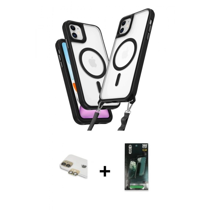 MARSİLYAN™- iPhone 11 Kılıf Atlas Doku Koleksiyonu - Şeffaf 360 Full Body Arka Koruyucu + Pers Alüminyum Kamera Lens - GD
