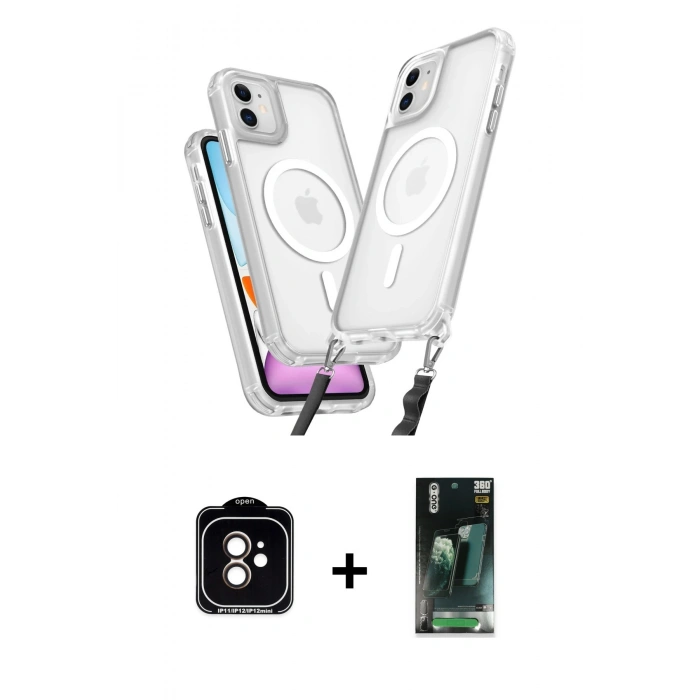 MARSİLYAN™- iPhone 11 Kılıf Atlas Doku Koleksiyonu - Şeffaf 360 Full Body Arka Koruyucu + PVD Metal Kamera Lens - TU