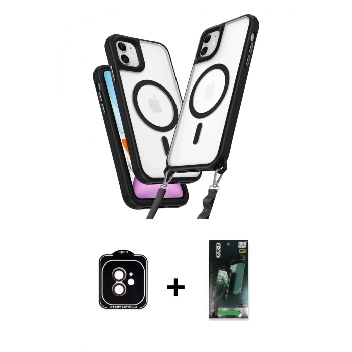 MARSİLYAN™- iPhone 11 Kılıf Atlas Doku Koleksiyonu - Şeffaf 360 Full Body Arka Koruyucu + PVD Metal Kamera Lens - TU