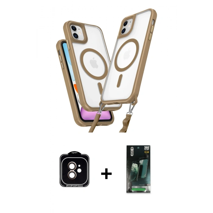 MARSİLYAN™- iPhone 11 Kılıf Atlas Doku Koleksiyonu - Şeffaf 360 Full Body Arka Koruyucu + PVD Metal Kamera Lens - TU