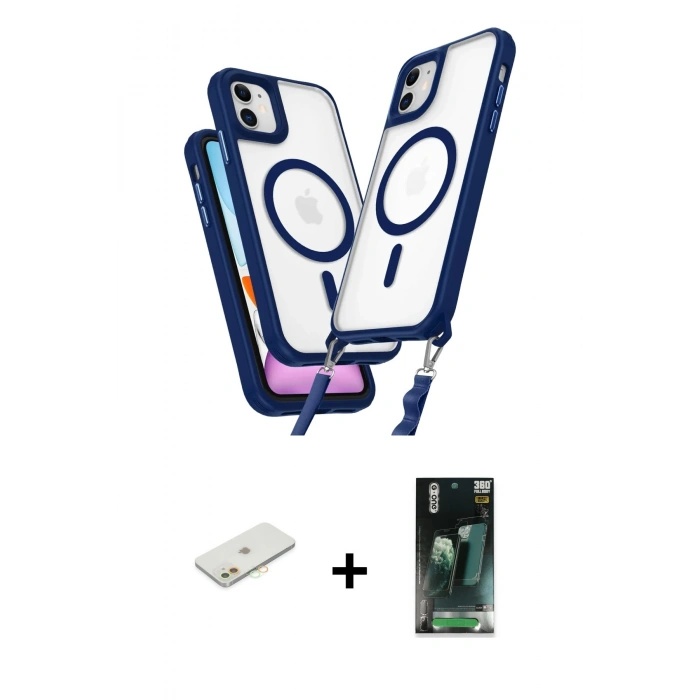 MARSİLYAN™- iPhone 11 Kılıf Atlas Doku Koleksiyonu - Şeffaf 360 Full Body Arka Koruyucu + Renkli Kamera Lens Koruma Cam - TU