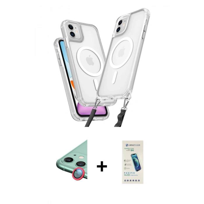 MARSİLYAN™- iPhone 11 Kılıf Atlas Doku Koleksiyonu - Şeffaf Pasifik Cam Ekran Koruyucu + Raze Metal Kamera Lens - KI
