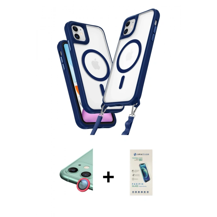 MARSİLYAN™- iPhone 11 Kılıf Atlas Doku Koleksiyonu - Şeffaf Pasifik Cam Ekran Koruyucu + Raze Metal Kamera Lens - KI