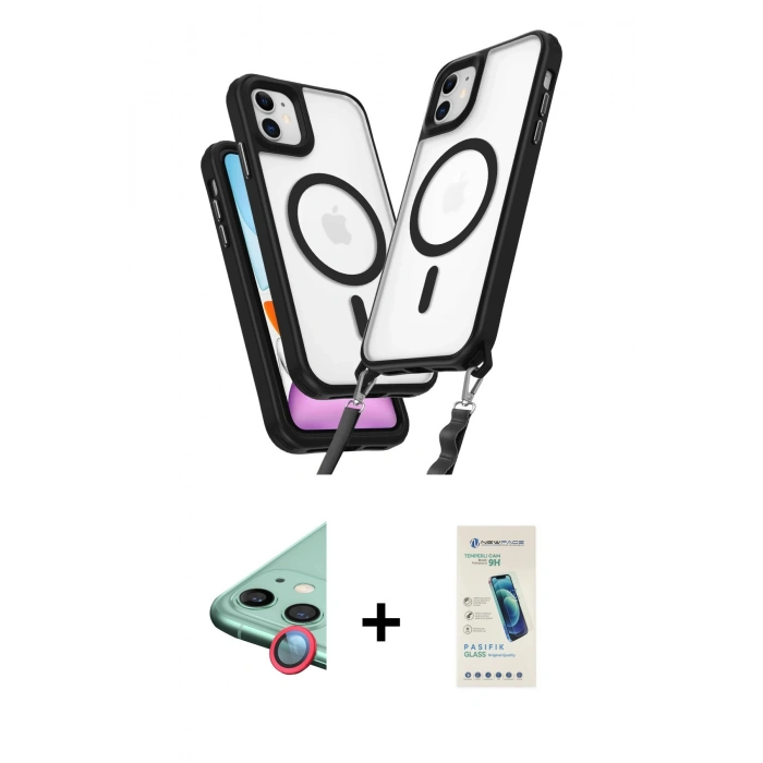 MARSİLYAN™- iPhone 11 Kılıf Atlas Doku Koleksiyonu - Şeffaf Pasifik Cam Ekran Koruyucu + Raze Metal Kamera Lens - KI
