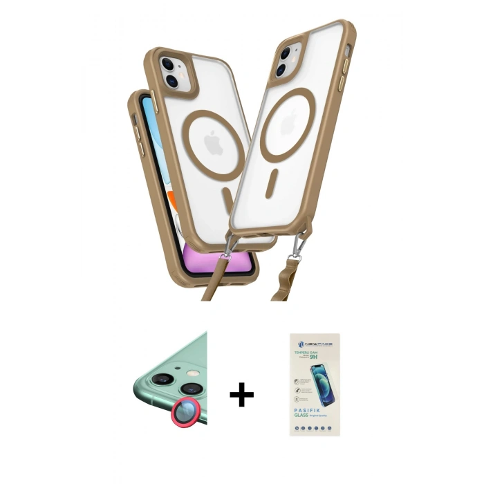 MARSİLYAN™- iPhone 11 Kılıf Atlas Doku Koleksiyonu - Şeffaf Pasifik Cam Ekran Koruyucu + Raze Metal Kamera Lens - KI