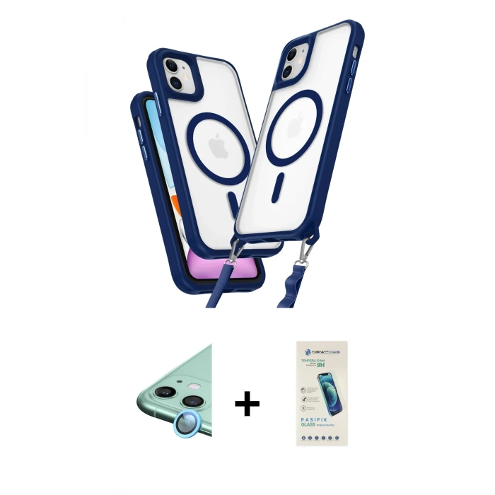 MARSİLYAN™- iPhone 11 Kılıf Atlas Doku Koleksiyonu - Şeffaf Pasifik Cam Ekran Koruyucu + Raze Metal Kamera Lens - MI