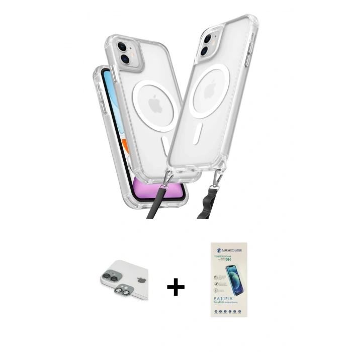 MARSİLYAN™- iPhone 11 Kılıf Atlas Doku Koleksiyonu - Şeffaf Pasifik Cam Ekran Koruyucu + Pers Alüminyum Kamera Lens - YL
