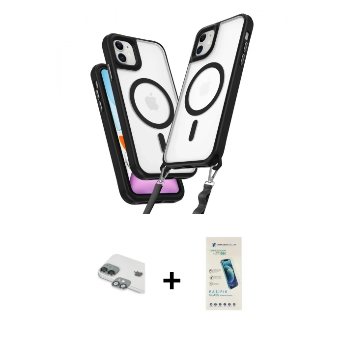 MARSİLYAN™- iPhone 11 Kılıf Atlas Doku Koleksiyonu - Şeffaf Pasifik Cam Ekran Koruyucu + Pers Alüminyum Kamera Lens - YL