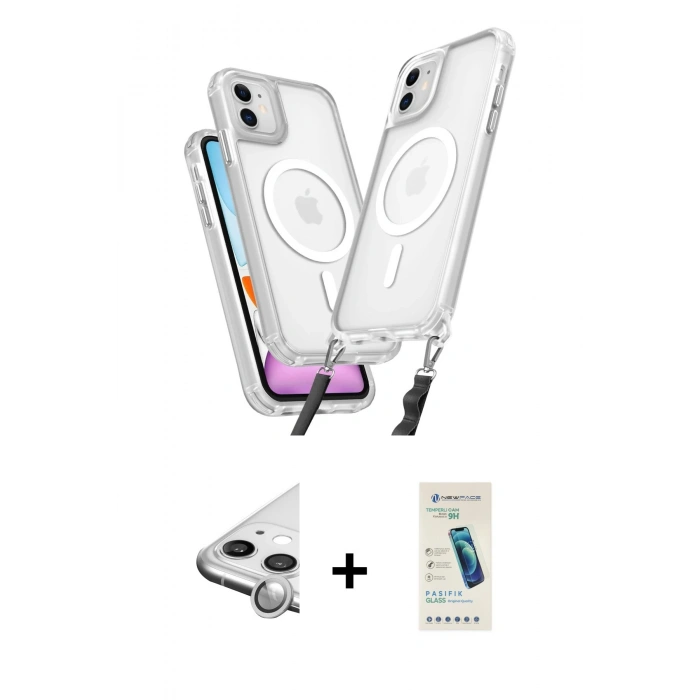 MARSİLYAN™- iPhone 11 Kılıf Atlas Doku Koleksiyonu - Şeffaf Pasifik Cam Ekran Koruyucu + Raze Metal Kamera Lens - GS