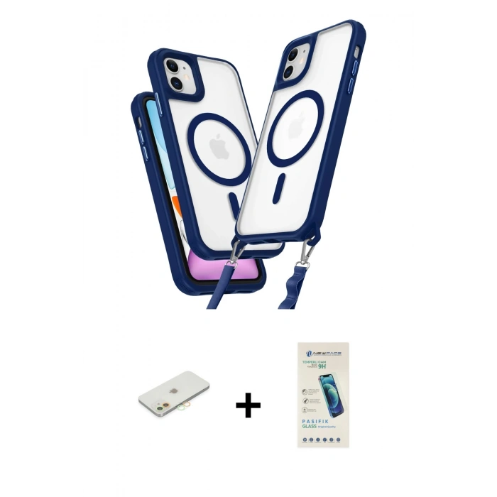 MARSİLYAN™- iPhone 11 Kılıf Atlas Doku Koleksiyonu - Şeffaf Pasifik Cam Ekran Koruyucu + Renkli Kamera Lens Koruma Cam - TU