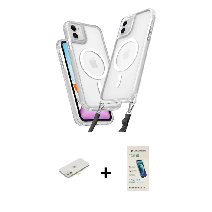 MARSİLYAN™- iPhone 11 Kılıf Atlas Doku Koleksiyonu - Şeffaf Pasifik Cam Ekran Koruyucu + Renkli Kamera Lens Koruma Cam - TU
