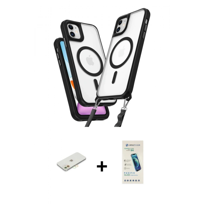 MARSİLYAN™- iPhone 11 Kılıf Atlas Doku Koleksiyonu - Şeffaf Pasifik Cam Ekran Koruyucu + Renkli Kamera Lens Koruma Cam - TU