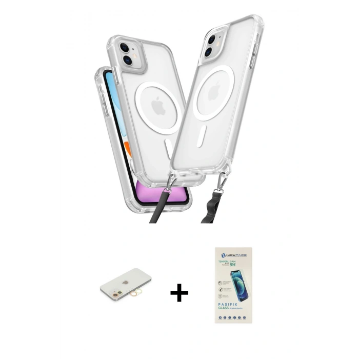 MARSİLYAN™- iPhone 11 Kılıf Atlas Doku Koleksiyonu - Şeffaf Pasifik Cam Ekran Koruyucu + Renkli Kamera Lens Koruma Cam - SI