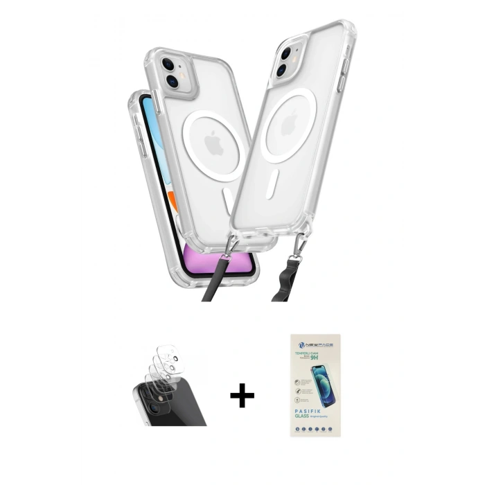 MARSİLYAN™- iPhone 11 Kılıf Atlas Doku Koleksiyonu - Şeffaf Pasifik Cam Ekran Koruyucu + Kamera Lens Koruma Cam - SF