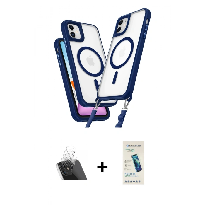 MARSİLYAN™- iPhone 11 Kılıf Atlas Doku Koleksiyonu - Şeffaf Pasifik Cam Ekran Koruyucu + Kamera Lens Koruma Cam - SF