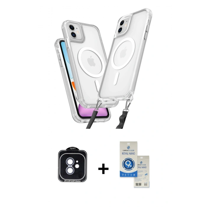 MARSİLYAN™- iPhone 11 Kılıf Atlas Doku Koleksiyonu - Şeffaf Royal Nano Ekran Koruyucu + PVD Metal Kamera Lens - MI