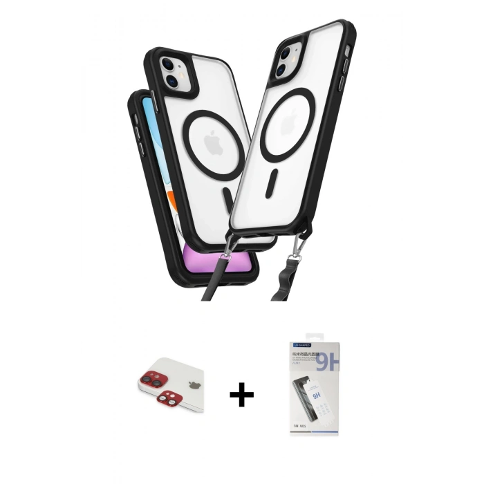 MARSİLYAN™- iPhone 11 Kılıf Atlas Doku Koleksiyonu - Şeffaf Uv Polymer Nano Ekran Koruyucu + Pers Alüminyum Kamera Lens - KI