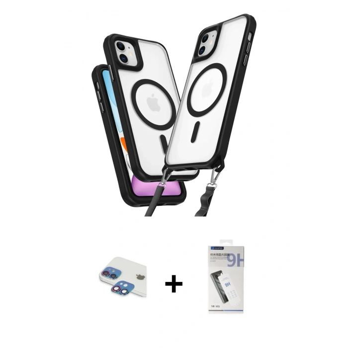 MARSİLYAN™- iPhone 11 Kılıf Atlas Doku Koleksiyonu - Şeffaf Uv Polymer Nano Ekran Koruyucu + Pers Alüminyum Kamera Lens - GI