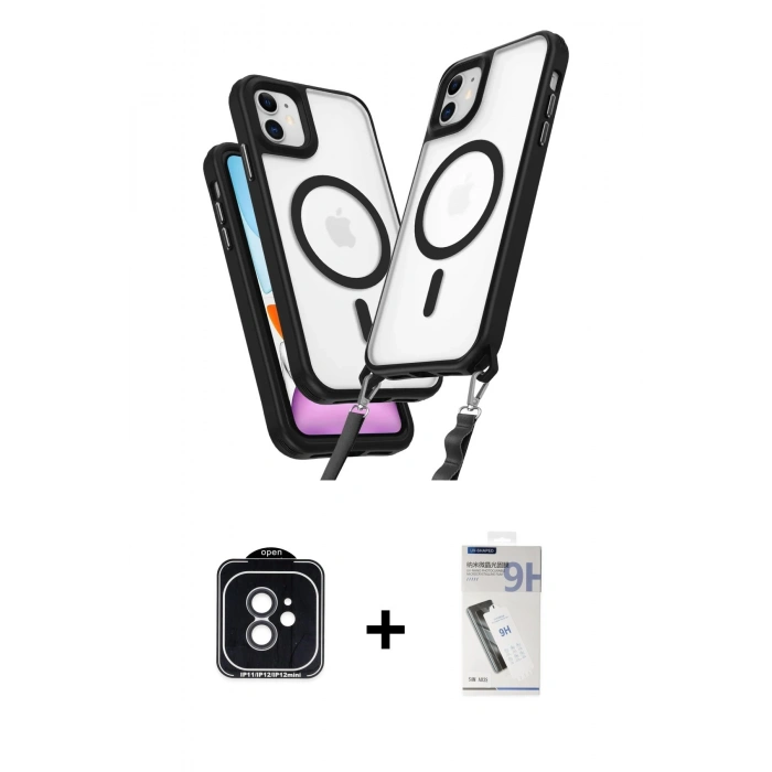 MARSİLYAN™- iPhone 11 Kılıf Atlas Doku Koleksiyonu - Şeffaf Uv Polymer Nano Ekran Koruyucu + PVD Metal Kamera Lens - SH