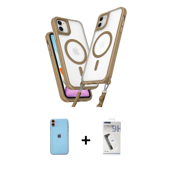 MARSİLYAN™- iPhone 11 Kılıf Atlas Doku Koleksiyonu - Şeffaf Uv Polymer Nano Ekran Koruyucu + Turuncu Neon Fosforlu Kamera Lens
