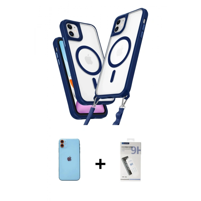 MARSİLYAN™- iPhone 11 Kılıf Atlas Doku Koleksiyonu - Şeffaf Uv Polymer Nano Ekran Koruyucu + Turuncu Neon Fosforlu Kamera Lens