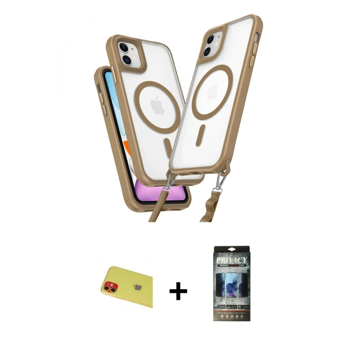 MARSİLYAN™- iPhone 11 Kılıf Atlas Doku Koleksiyonu - Siyah 34D Hayalet Izgaralı Cam + Rainbow Kamera Lens Koruma Cam - KI