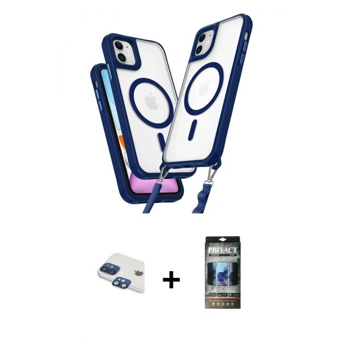 MARSİLYAN™- iPhone 11 Kılıf Atlas Doku Koleksiyonu - Siyah 34D Hayalet Izgaralı Cam + Pers Alüminyum Kamera Lens - LT