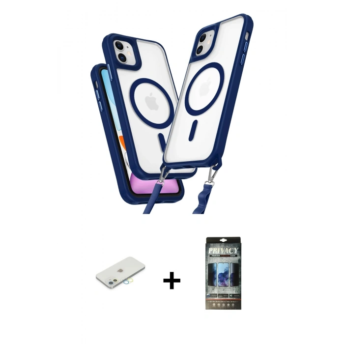 MARSİLYAN™- iPhone 11 Kılıf Atlas Doku Koleksiyonu - Siyah 34D Hayalet Izgaralı Cam + Renkli Kamera Lens Koruma Cam - SI
