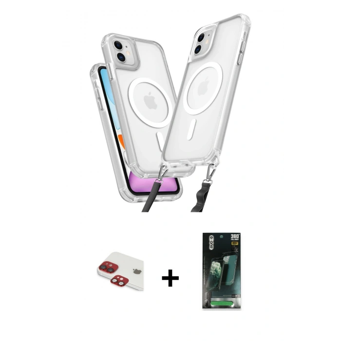 MARSİLYAN™- iPhone 11 Kılıf Atlas Doku Koleksiyonu - Siyah 360 Mat Full Body Arka Koruyucu + Pers Alüminyum Kamera Lens - KI