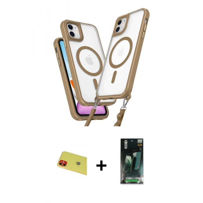 MARSİLYAN™- iPhone 11 Kılıf Atlas Doku Koleksiyonu - Siyah 360 Mat Full Body Arka Koruyucu + Rainbow Kamera Lens Koruma Cam - KI