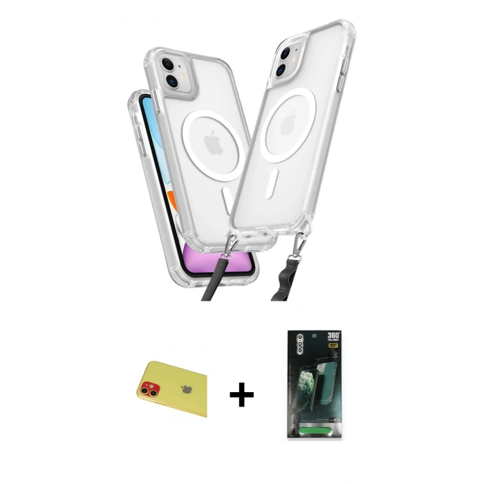 MARSİLYAN™- iPhone 11 Kılıf Atlas Doku Koleksiyonu - Siyah 360 Mat Full Body Arka Koruyucu + Rainbow Kamera Lens Koruma Cam - KI