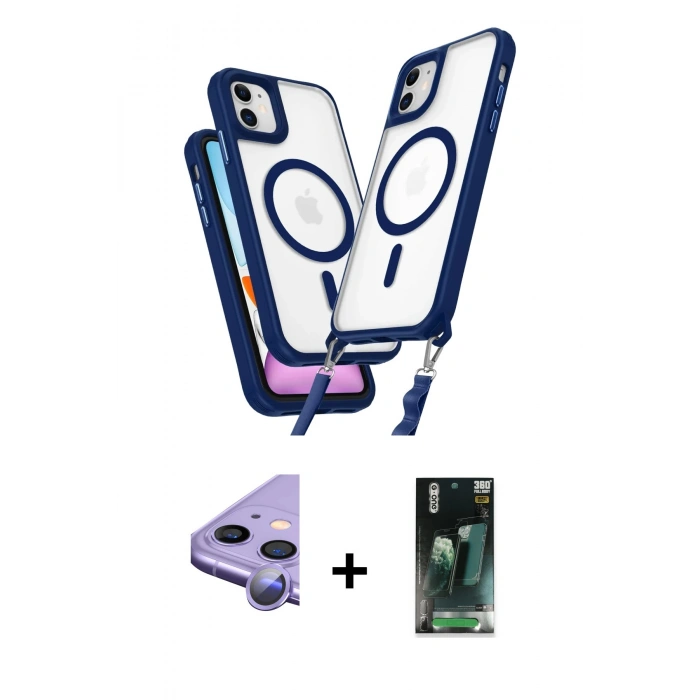 MARSİLYAN™- iPhone 11 Kılıf Atlas Doku Koleksiyonu - Siyah 360 Mat Full Body Arka Koruyucu + Raze Metal Kamera Lens - MR
