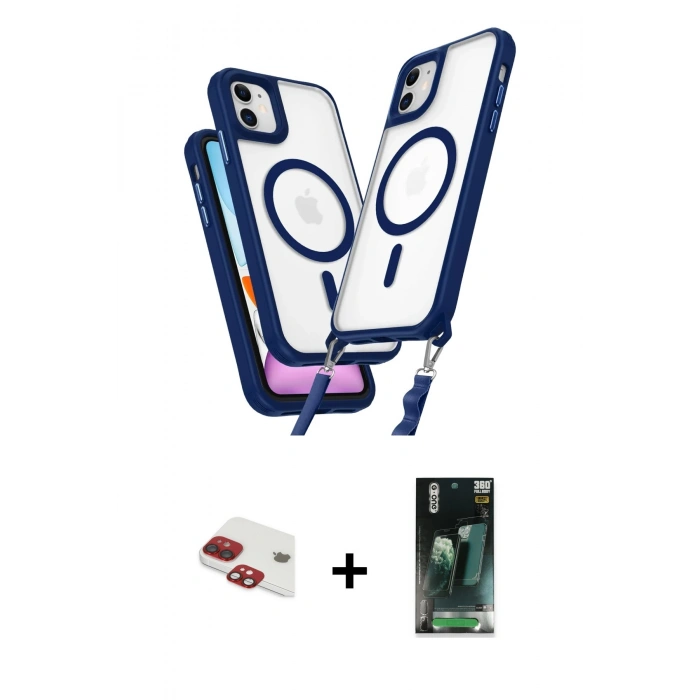 MARSİLYAN™- iPhone 11 Kılıf Atlas Doku Koleksiyonu - Siyah 360 Mat Full Body Arka Koruyucu + Pers Alüminyum Kamera Lens - KI