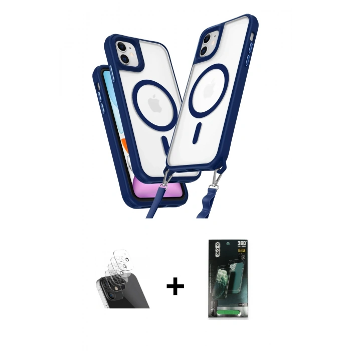 MARSİLYAN™- iPhone 11 Kılıf Atlas Doku Koleksiyonu - Siyah 360 Mat Full Body Arka Koruyucu + Kamera Lens Koruma Cam - SF