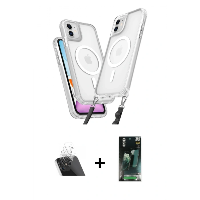 MARSİLYAN™- iPhone 11 Kılıf Atlas Doku Koleksiyonu - Siyah 360 Mat Full Body Arka Koruyucu + Kamera Lens Koruma Cam - SF