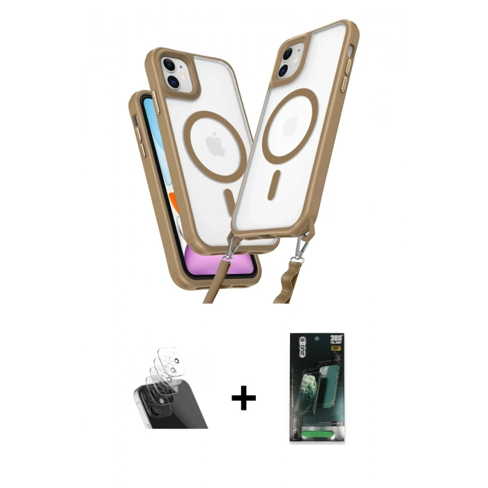 MARSİLYAN™- iPhone 11 Kılıf Atlas Doku Koleksiyonu - Siyah 360 Mat Full Body Arka Koruyucu + Kamera Lens Koruma Cam - SF