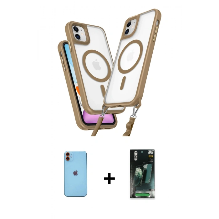 MARSİLYAN™- iPhone 11 Kılıf Atlas Doku Koleksiyonu - Siyah 360 Mat Full Body Arka Koruyucu + Neon Fosforlu Kamera Lens - TU