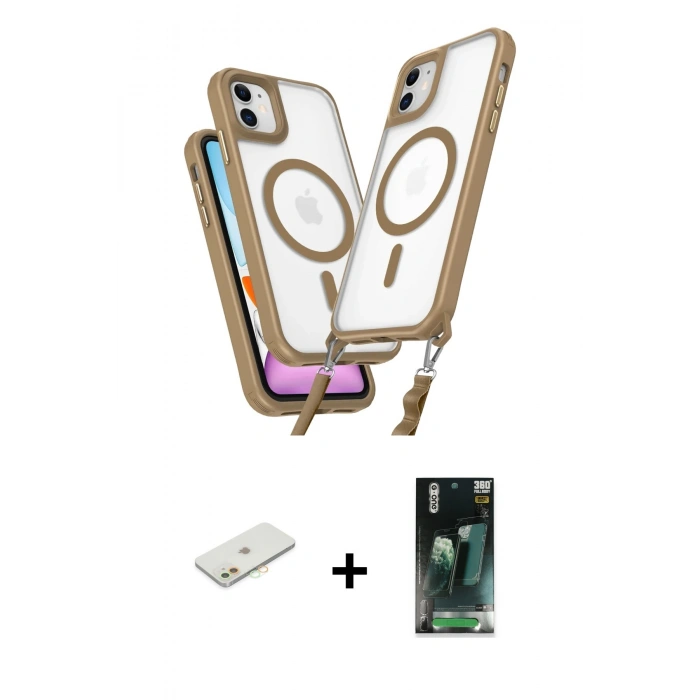 MARSİLYAN™- iPhone 11 Kılıf Atlas Doku Koleksiyonu - Siyah 360 Mat Full Body Arka Koruyucu + Renkli Kamera Lens Koruma Cam - TU