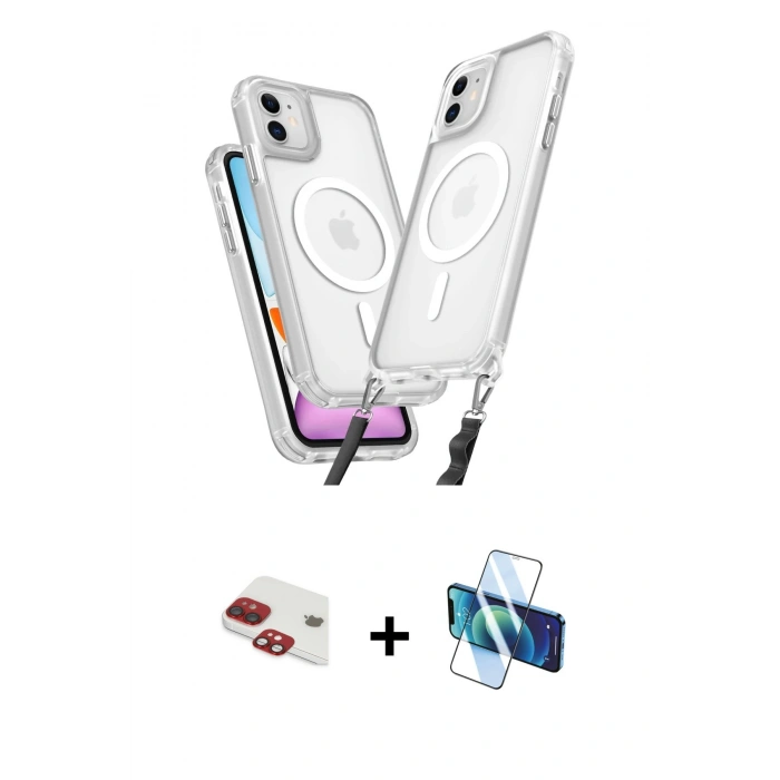 MARSİLYAN™- iPhone 11 Kılıf Atlas Doku Koleksiyonu - Siyah 3D Antistatik Cam Ekran Koruyucu + Pers Alüminyum Kamera Lens - KI