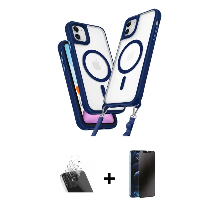 MARSİLYAN™- iPhone 11 Kılıf Atlas Doku Koleksiyonu - Siyah 3D Antistatik Hayalet Cam Ekran Koruyucu + Kamera Lens Koruma Cam - SF