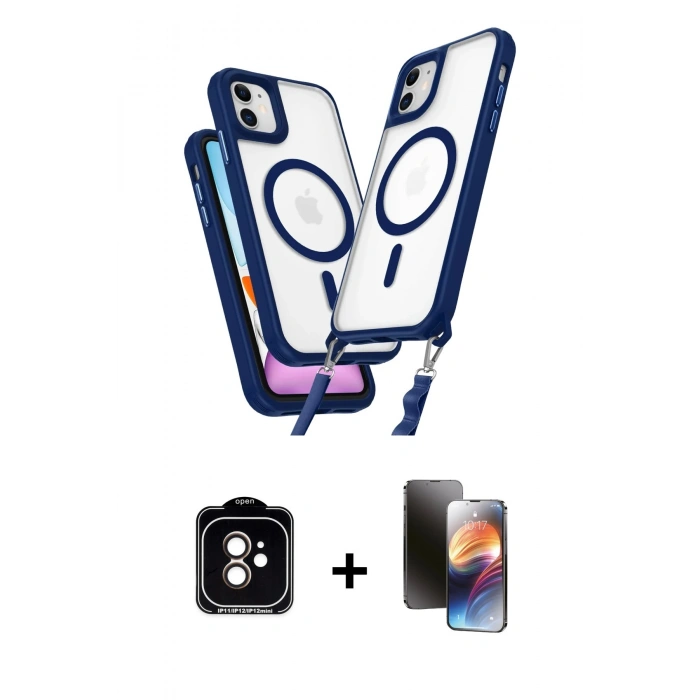 MARSİLYAN™- iPhone 11 Kılıf Atlas Doku Koleksiyonu - Siyah 3D Antistatik Mat Seramik Nano Ekran Koruyucu + PVD Metal Kamera Lens - TU
