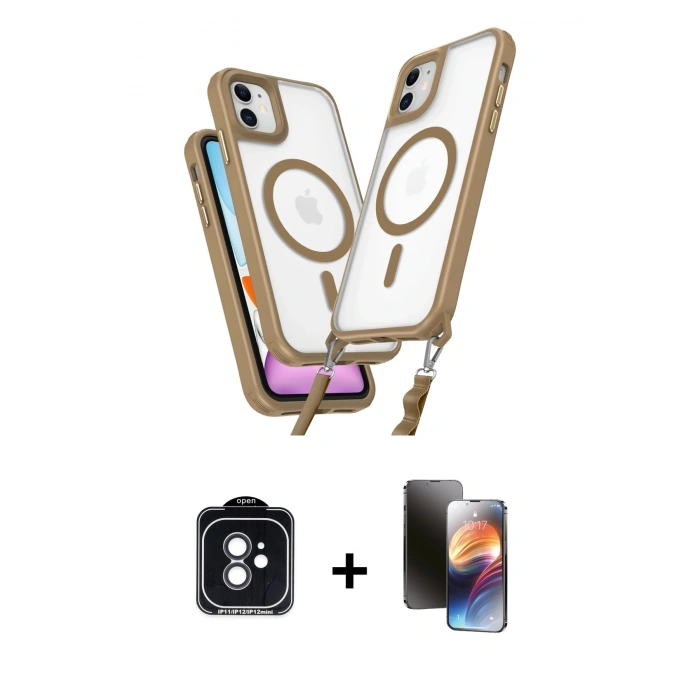 MARSİLYAN™- iPhone 11 Kılıf Atlas Doku Koleksiyonu - Siyah 3D Antistatik Mat Seramik Nano Ekran Koruyucu + PVD Metal Kamera Lens - SH