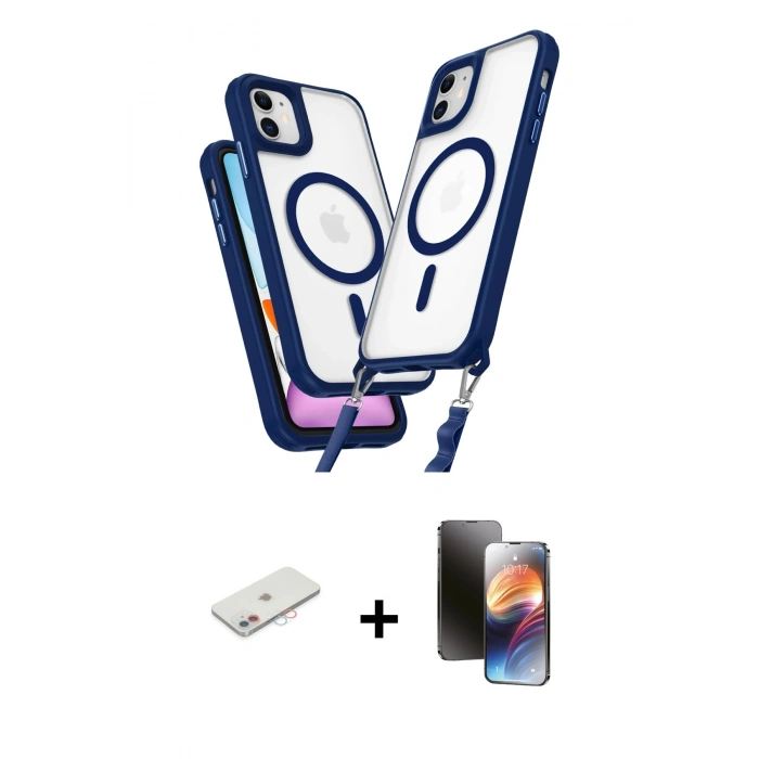 MARSİLYAN™- iPhone 11 Kılıf Atlas Doku Koleksiyonu - Siyah 3D Antistatik Mat Seramik Nano Ekran Koruyucu + Renkli Kamera Lens Koruma Cam - PE