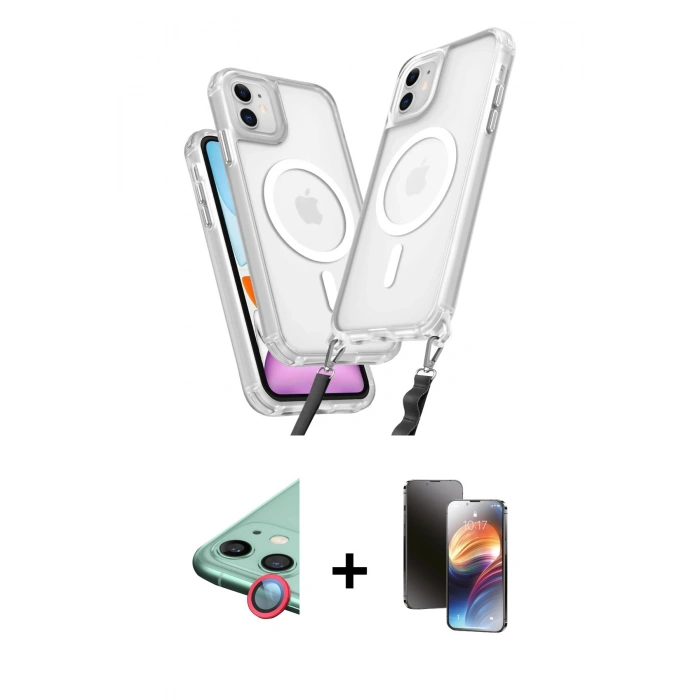 MARSİLYAN™- iPhone 11 Kılıf Atlas Doku Koleksiyonu - Siyah 3D Antistatik Mat Seramik Nano Ekran Koruyucu + Raze Metal Kamera Lens - KI