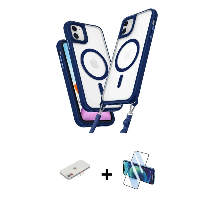 MARSİLYAN™- iPhone 11 Kılıf Atlas Doku Koleksiyonu - Siyah 3D Antistatik Seramik Nano Ekran Koruyucu + Renkli Kamera Lens Koruma Cam - PE