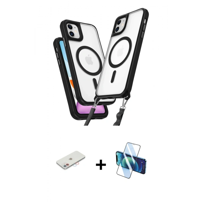 MARSİLYAN™- iPhone 11 Kılıf Atlas Doku Koleksiyonu - Siyah 3D Antistatik Seramik Nano Ekran Koruyucu + Renkli Kamera Lens Koruma Cam - PE