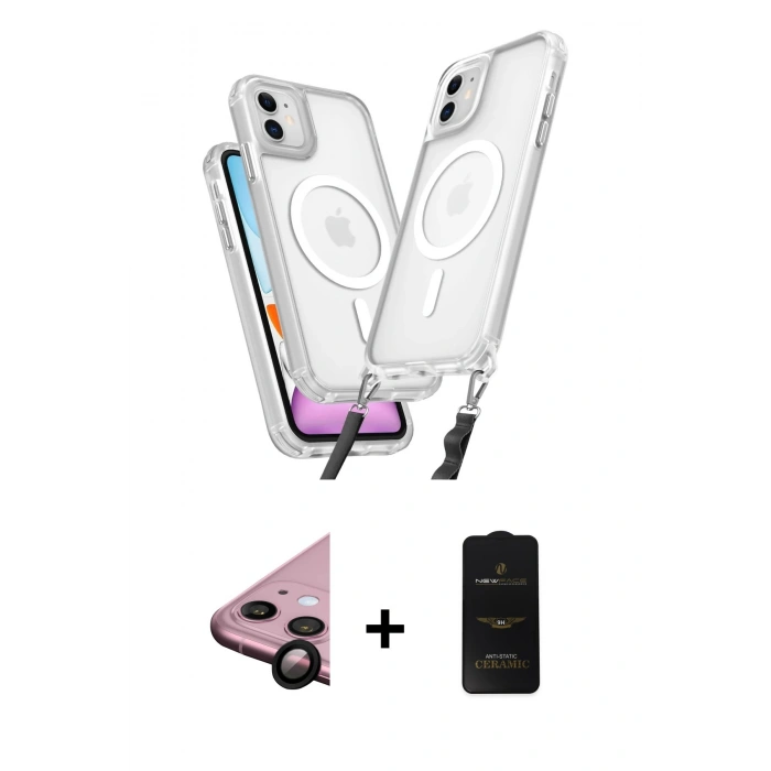 MARSİLYAN™- iPhone 11 Kılıf Atlas Doku Koleksiyonu - Siyah 6D Antistatik Mat Seramik Hayalet Nano Ekran Koruyucu + Raze Metal Kamera Lens - SH