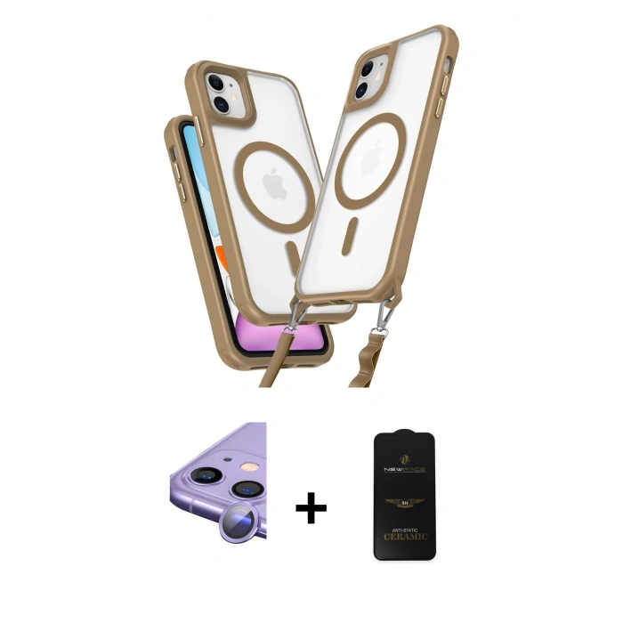 MARSİLYAN™- iPhone 11 Kılıf Atlas Doku Koleksiyonu - Siyah 6D Antistatik Mat Seramik Hayalet Nano Ekran Koruyucu + Raze Metal Kamera Lens - MR